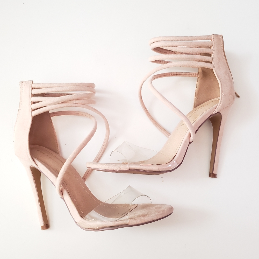 Lola Shoetique Cream Stap Clear Heels